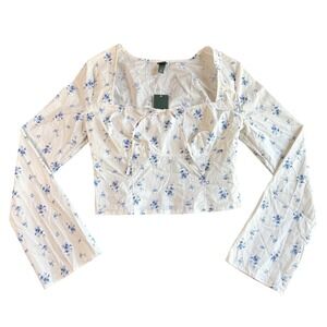 Wild Fable Floral Print Long Sleeve Crop Top Smocked Blouse Cottagecore Medium